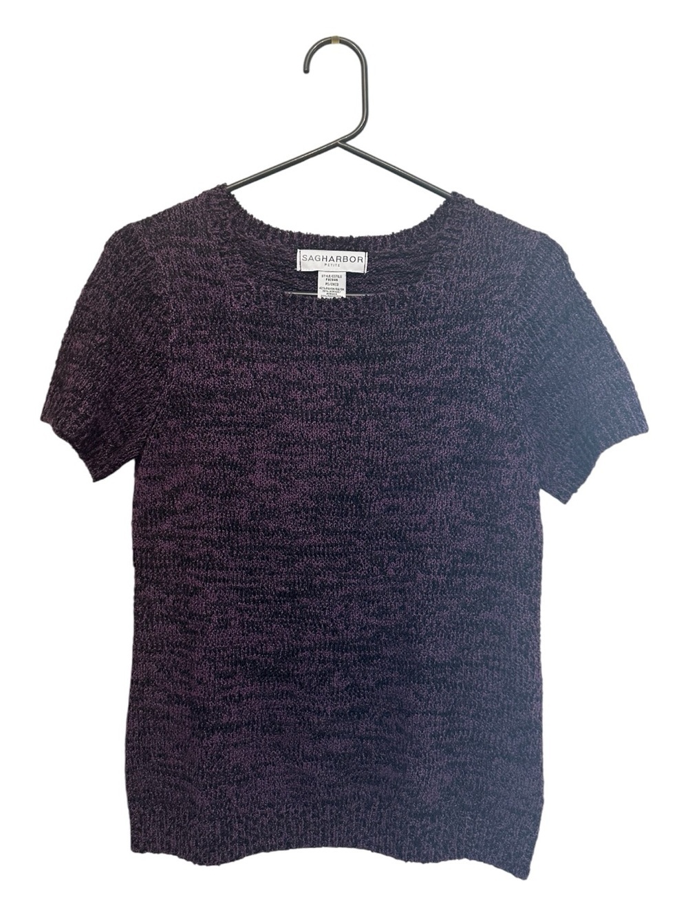 Vintage Y2K Sag Harbor Black and Purple Short Sleeve Knit Top Petite Small